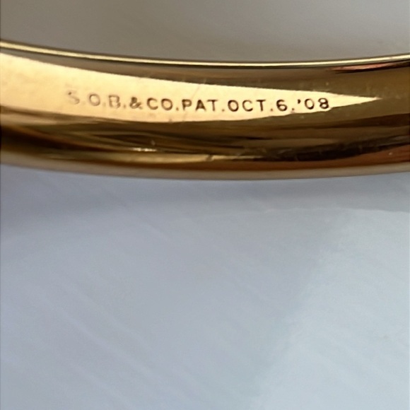 Antique Edwardian Gold Tone Glass Purple Pearl Stone Bangle Bracelet S.O.B & CO - Picture 6 of 15